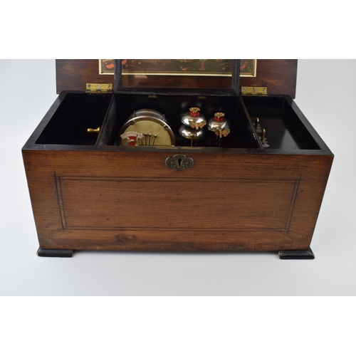 73 - 19th century Swiss musical box, inlaid rosewood case, with crank-wind mechanism playing 8 tunes on a... 