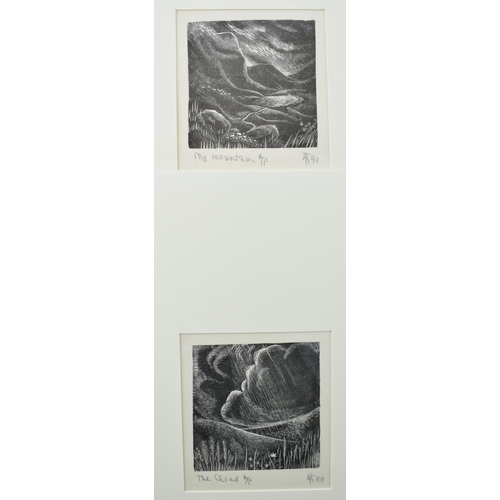 121A - Margaret Tournour. Illustrator, Two wood cut engravings, 'My Mountain' and 'The Cloud'. 8.5cm x 9.5c... 