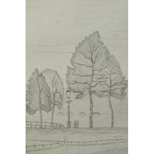 121B - Two unsigned etchings, one depicting The Tate Building, London and another a park scene (possibly Ri... 