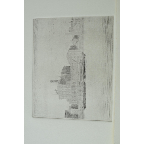 121B - Two unsigned etchings, one depicting The Tate Building, London and another a park scene (possibly Ri... 