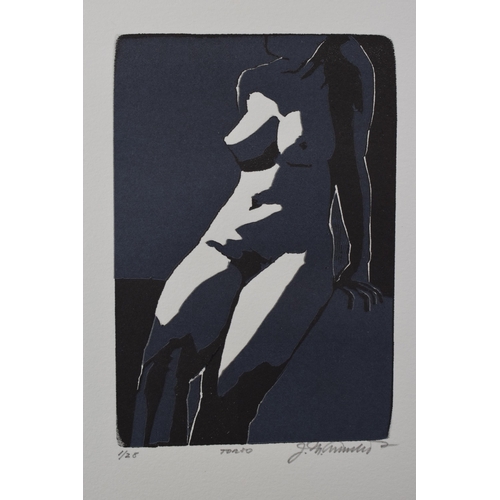 121E - Two aquatint nudes, limited edition prints 1/28 and 1/22 'Torso' and 'K.K' indistinguishable signatu... 