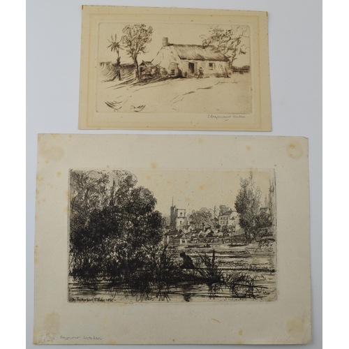 121F - Seymore Haddon, two dry point etchings, one signed. (2) 16cm x 10cm and 21cm x 13cm.