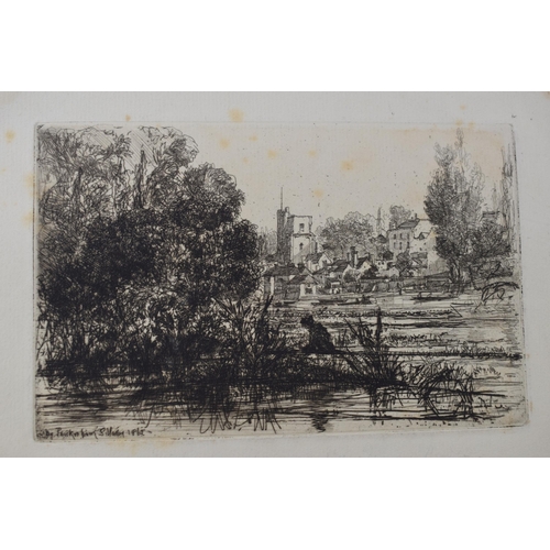 121F - Seymore Haddon, two dry point etchings, one signed. (2) 16cm x 10cm and 21cm x 13cm.