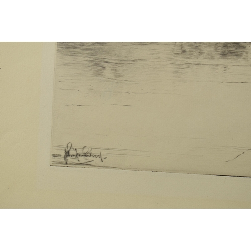 121H - John Fullwodd. F.S.A Three signed etchings depicting river scenes. (3) 36cm x 21cm, 30cm x 24cm and ... 