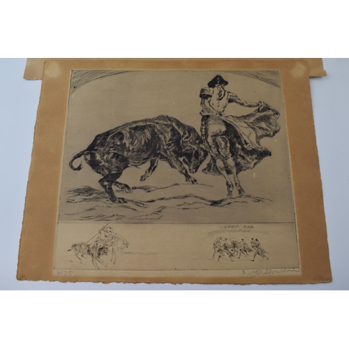 121J - Frederick Halpern Le Bauderillero 7/25 (24cm x 22cm) together with another Frederick Halpern bull fi... 