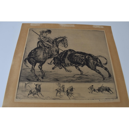 121J - Frederick Halpern Le Bauderillero 7/25 (24cm x 22cm) together with another Frederick Halpern bull fi... 