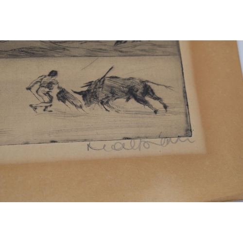 121J - Frederick Halpern Le Bauderillero 7/25 (24cm x 22cm) together with another Frederick Halpern bull fi... 