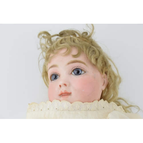 154 - Bisque head antique doll, possibly Bru or Jumeau, no markings apparent. Blue glass eyes with composi... 