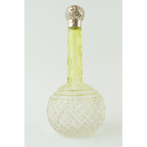 236 - Victorian silver and glass 'pineapple' perfume bottle with green tainted glass, Birm 1896, Chas May,... 