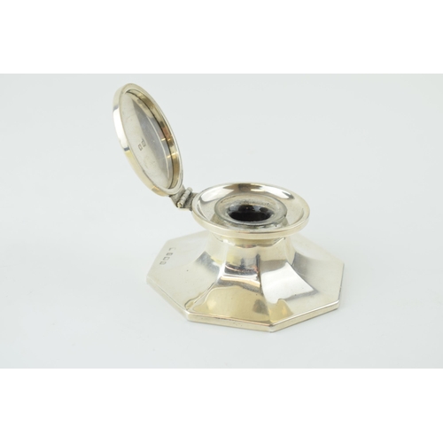 246 - Hallmarked silver inkwell, octagonal shape, Birm 1915, A & J Zimmerman, 7.5cm wide, with glass liner... 