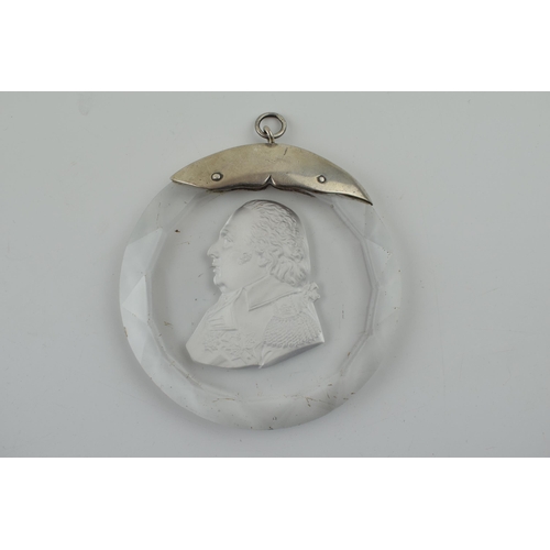 250 - Silver mounted sulfide portrait medallion of Louis XVIII by Louis Desprez of Paris, circa 1814-1824.... 