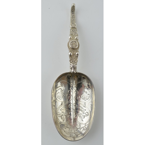 258 - Edwardian ornate silver spoon, 37.8 grams, London 1902, 12.5cm long.