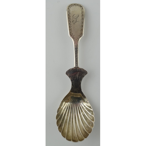 262 - Victorian silver caddy spoon, London 1870, elongated handle, 20.8 grams, 13cm tall.