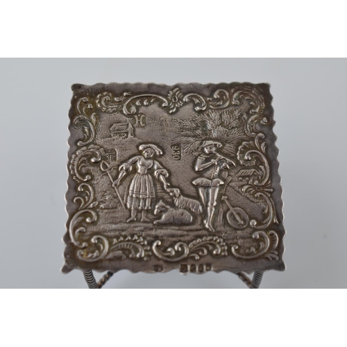 263 - Dutch silver miniature table with turned-stretchers, ornate decoration, import marks, London 1900, 2... 