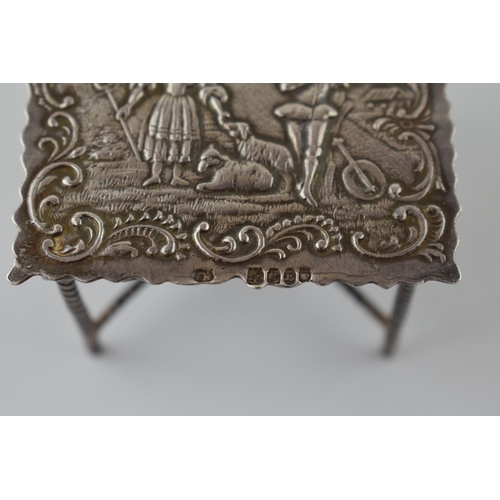 263 - Dutch silver miniature table with turned-stretchers, ornate decoration, import marks, London 1900, 2... 