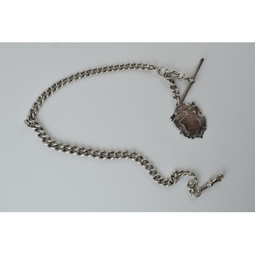 271 - Silver graduated albert chain with silver t-bar and fob, 44.1 grams, 41cm long.