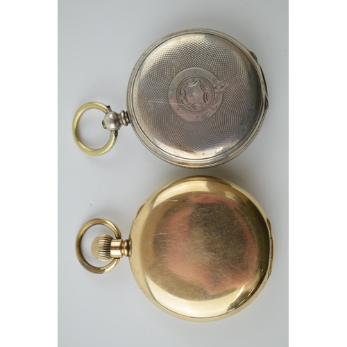 274 - A pair of pocket watches, to include a silver key-wind example, with a gold plated top-wind example,... 