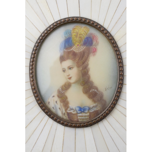 281 - A vintage signed miniature 'Veber' in classic looking frame, noted 'Madame Pompadour' to rear, 12.5 ... 