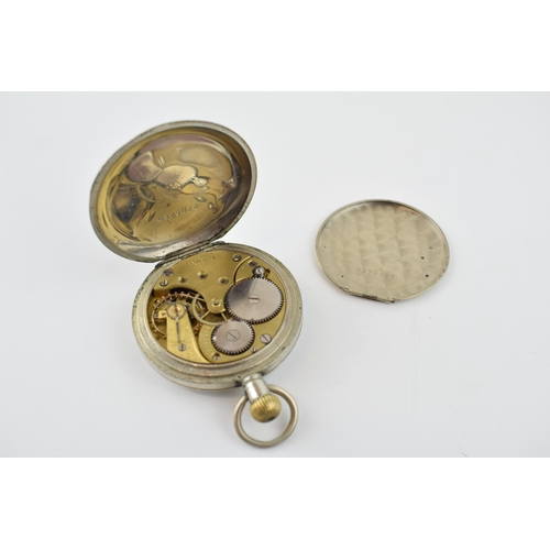 299 - A top winding Omega pocket watch with Arabic Numerals and subsidiary dial. Case diameter 38mm.