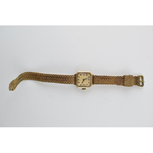 308 - Rolex 9ct gold cased ladies wristwatch on woven fabric strap, circa 1920s / 1930s, sunburst dial, 21... 