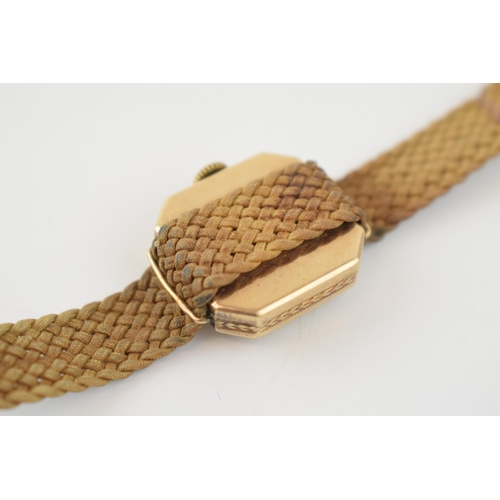 308 - Rolex 9ct gold cased ladies wristwatch on woven fabric strap, circa 1920s / 1930s, sunburst dial, 21... 