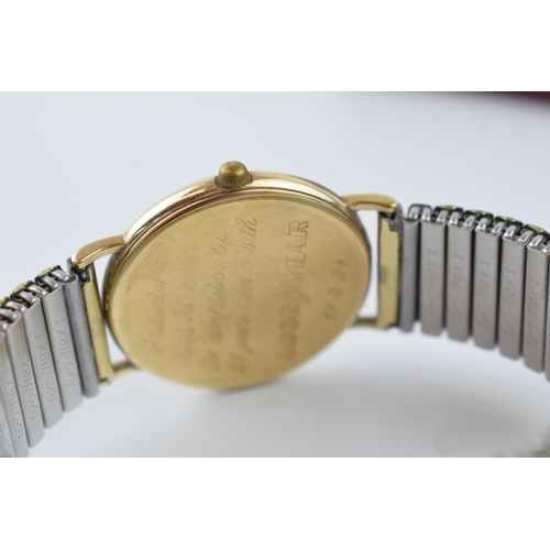 313 - Gents 9ct gold Rotary Quartz wrist watch on expanding non gold bracelet.  Not working, probably need... 