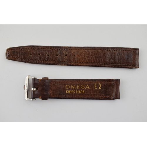 315 - An original vintage Omega 14mm / 15mm brown leather watch strap with silver tone Omega buckle. 'Omeg... 