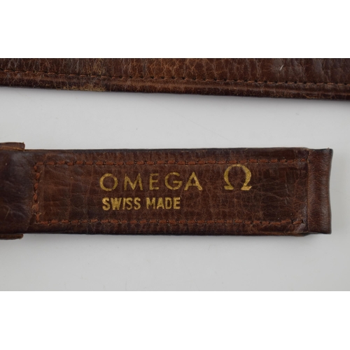 315 - An original vintage Omega 14mm / 15mm brown leather watch strap with silver tone Omega buckle. 'Omeg... 