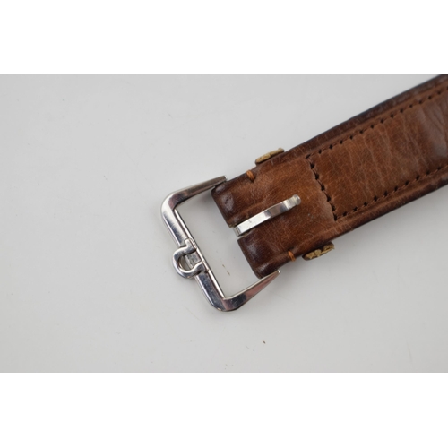 315 - An original vintage Omega 14mm / 15mm brown leather watch strap with silver tone Omega buckle. 'Omeg... 