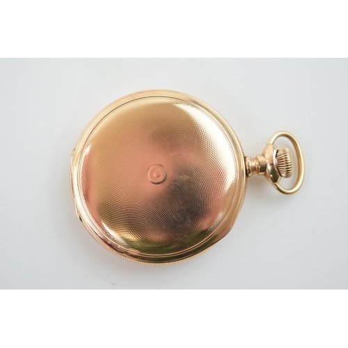 320 - Gold-plated The E. B. Horn Co. Boston full hunter pocket watch. White dial with Roman numerals and s... 