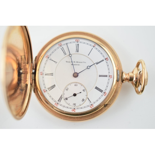 320 - Gold-plated The E. B. Horn Co. Boston full hunter pocket watch. White dial with Roman numerals and s... 