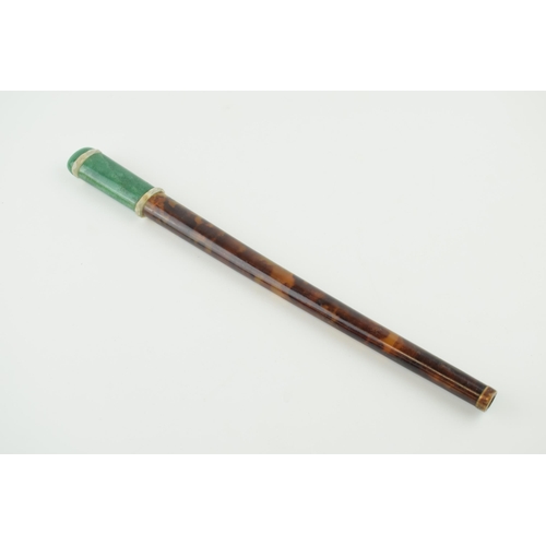 340 - A cane handle with tortoiseshell and jade or similar hard stone material with cut lead crystal segme... 