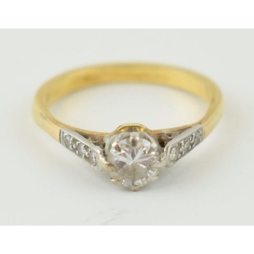 354 - 18ct gold solitaire diamond ring, stone measures 0.5ct appx., with diamond set shoulders. Not hallma... 