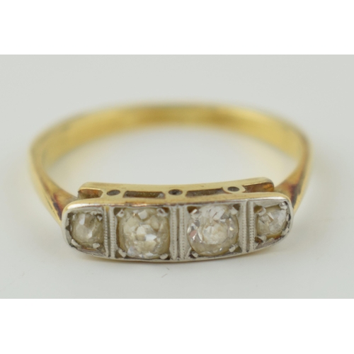 355 - 18ct gold 4 diamond ring, stones measuring 0.5ct total appx.  Not hallmarked but tested as 18ct gold... 