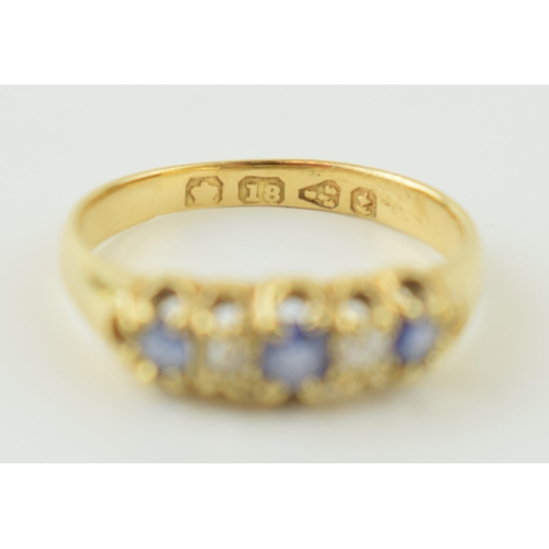 361 - 18ct gold sapphire and diamond ring, 2.5 grams, size M/N.