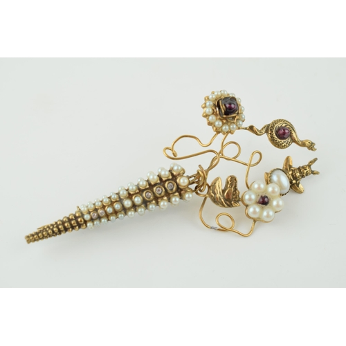 364 - Victorian or later unusual piece of gilt metal jewellery to feature a serpentine, a rabbit in a at, ... 