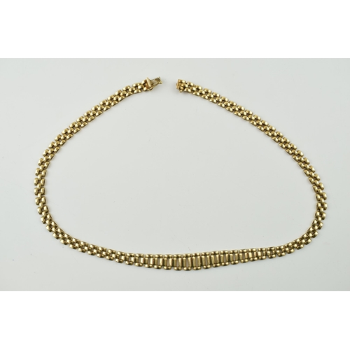 370 - 9ct Italian yellow gold flat brick link graduated necklace, 19.4 grams, 43cm long.