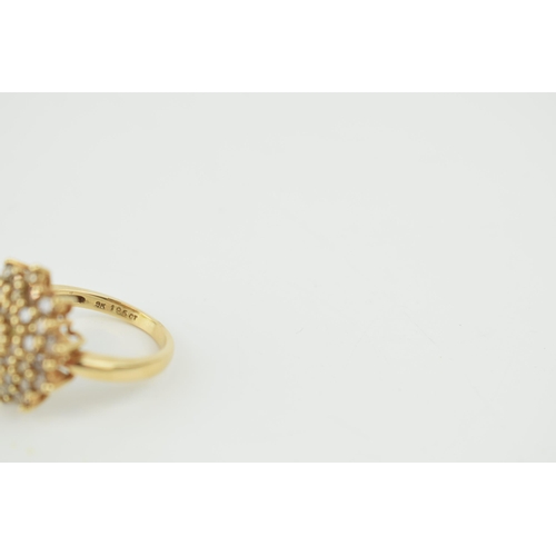 373 - 9ct gold diamond cluster ring, claw set champagne round-brilliant cut diamonds, stamped '9ct' and '1... 