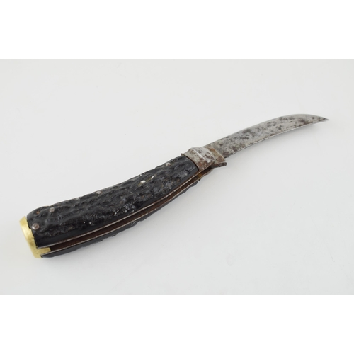 70 - Saynor Sheffield Bone Handle Flat Cap Folding Pocket Knife Pruner c1900 10cm closed 17.5cm open blad... 