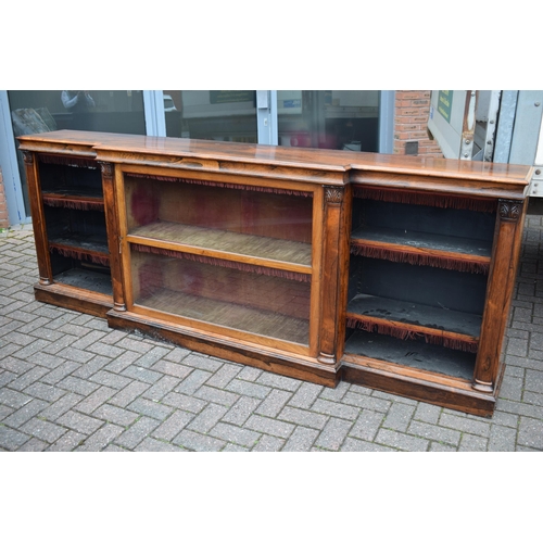 80 - An oversized 19th century mahogany breakfront sideboard credenza with central glazed cabinet, workin... 