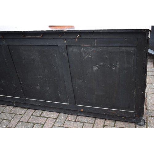 80 - An oversized 19th century mahogany breakfront sideboard credenza with central glazed cabinet, workin... 