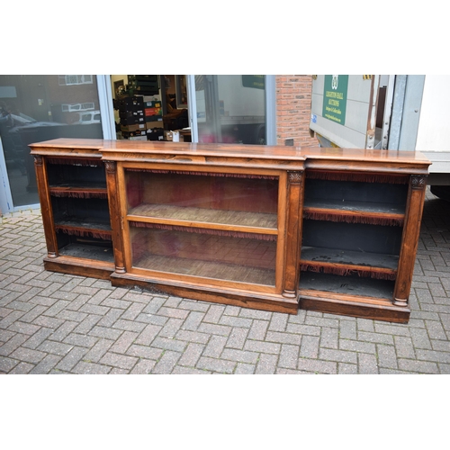 80 - An oversized 19th century mahogany breakfront sideboard credenza with central glazed cabinet, workin... 