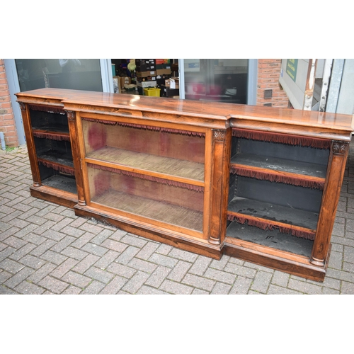 80 - An oversized 19th century mahogany breakfront sideboard credenza with central glazed cabinet, workin... 