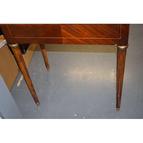 83 - French walnut tambour drop-front writing desk with single drawer, brass fixtures, 65x43x95cm tall.