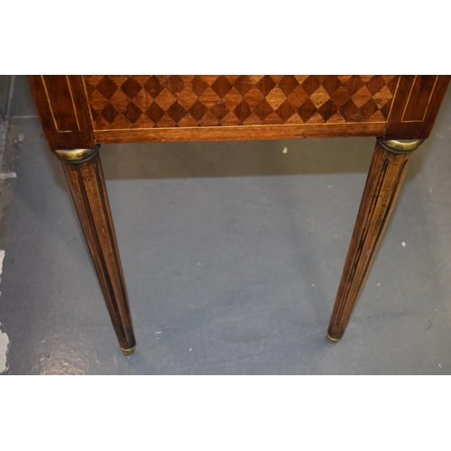 83 - French walnut tambour drop-front writing desk with single drawer, brass fixtures, 65x43x95cm tall.