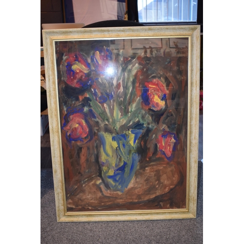 218 - Original watercolour. Unknown French artist. Still life of flowers in a vase in an impressionist sty... 