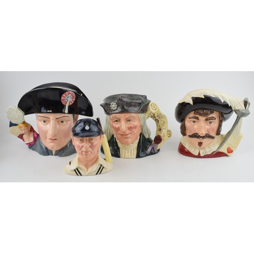 62 - Large Royal Doulton character jugs to include Cyrano De Bergerac, Christopher Columbus, Napoleon Bon... 