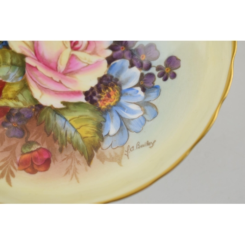 2 - Aynsley Bone China hand-painted floral design on yellow ground with gilding to rim by J.A Bailey. Di... 