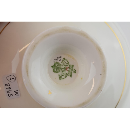 2 - Aynsley Bone China hand-painted floral design on yellow ground with gilding to rim by J.A Bailey. Di... 