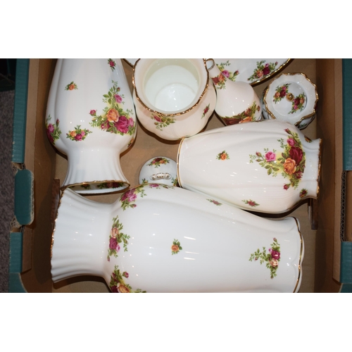 56 - Royal Albert Old Country Roses to include large vases, a clock plate, coasters and others (15).